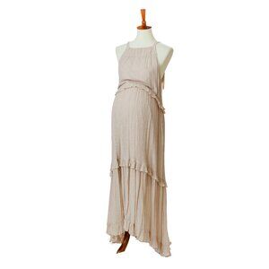 Boho Beige Floral Halter Midi Dress - Perfect for Photoshoots